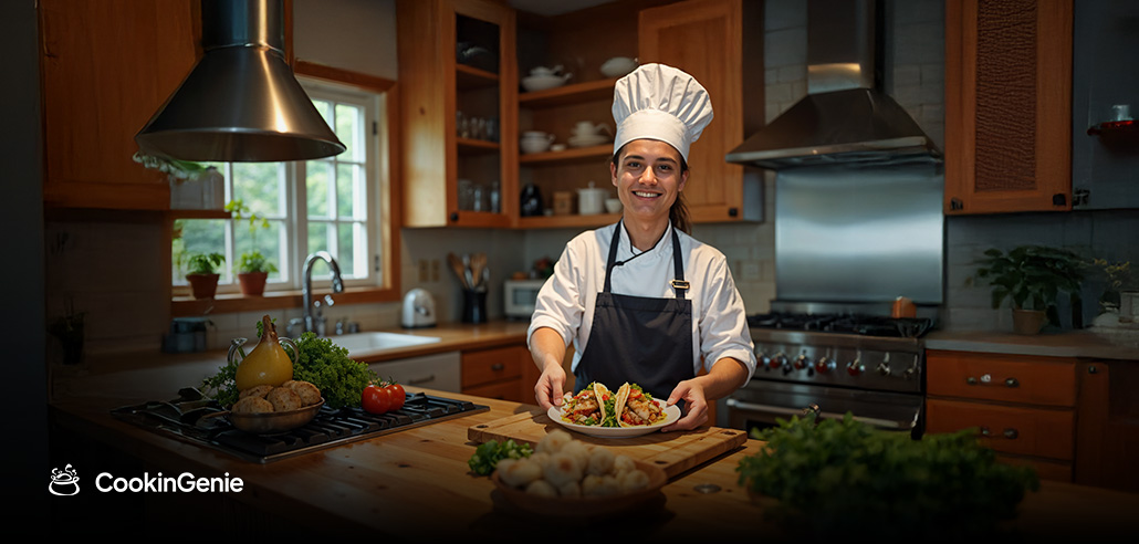 Personal chef presenting dish