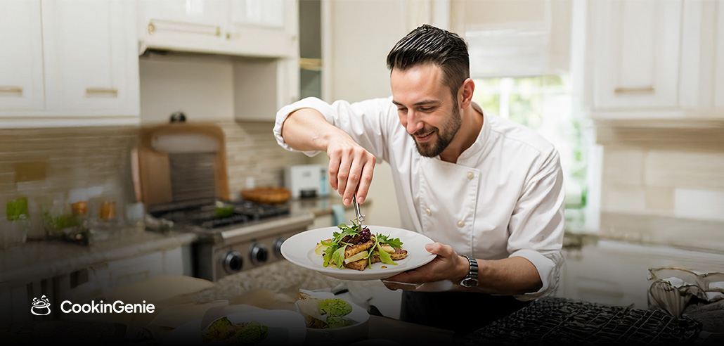 Chef plating gourmet dish