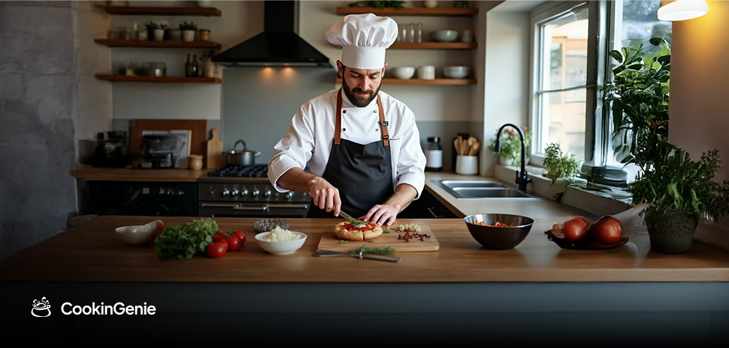 Personal chef preparing a meal in a home kitchen